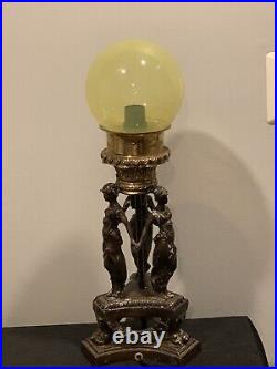 Art Deco Uranium Glass Vaseline Lamp With Ball Shade! 