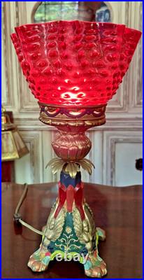 Art Deco Valentine & Woman Wings Hand Painted Candle Holder Table Lamp NO SHADE