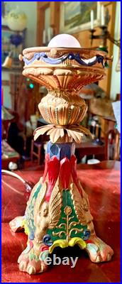 Art Deco Valentine & Woman Wings Hand Painted Candle Holder Table Lamp NO SHADE