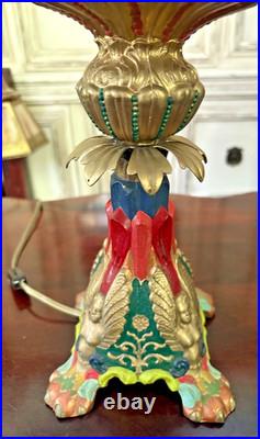 Art Deco Valentine & Woman Wings Hand Painted Candle Holder Table Lamp NO SHADE