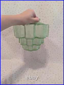 Art Deco Vaseline Uranium Glass Lamp Light Shade Stepped Globe Brain Grainy