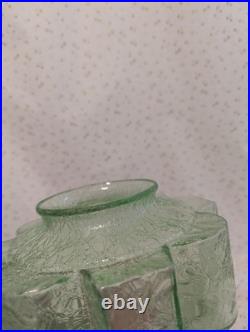Art Deco Vaseline Uranium Glass Lamp Light Shade Stepped Globe Brain Grainy