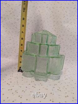 Art Deco Vaseline Uranium Glass Lamp Light Shade Stepped Globe Brain Grainy