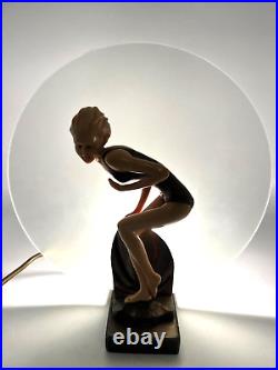 Art Deco Very Rare The Bathing Beauty Cutie Bronze Moon Lamp