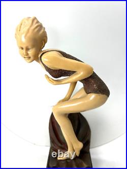 Art Deco Very Rare The Bathing Beauty Cutie Bronze Moon Lamp