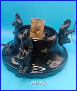 Art Deco Vintage Black Amethyst Glass 3 Sitting Circus Elephants TV Lamp Light