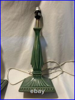 Art Deco Vintage Green Ceramic Pair Of Working Lamps No Shades