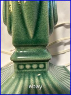 Art Deco Vintage Green Ceramic Pair Of Working Lamps No Shades