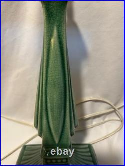 Art Deco Vintage Green Ceramic Pair Of Working Lamps No Shades