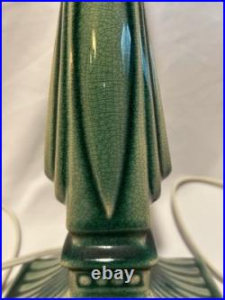 Art Deco Vintage Green Ceramic Pair Of Working Lamps No Shades