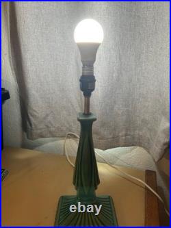Art Deco Vintage Green Ceramic Pair Of Working Lamps No Shades