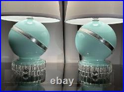 Art Deco Vintage Turquoise Blue & Silver Boudoir Table Lamps, A Pair, Rewired 8