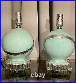 Art Deco Vintage Turquoise Blue & Silver Boudoir Table Lamps, A Pair, Rewired 8