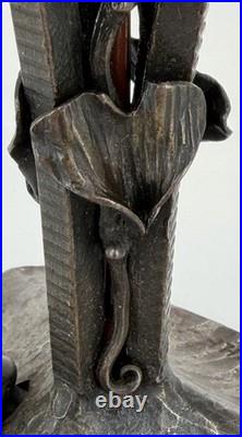 Art Deco Wrought Iron Lamp Henry Fournier HF Ginkgo Biloba Foot Lamp 1930