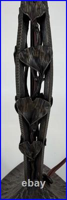 Art Deco Wrought Iron Lamp Henry Fournier HF Ginkgo Biloba Foot Lamp 1930