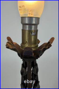 Art Deco Wrought Iron Lamp Henry Fournier HF Ginkgo Biloba Foot Lamp 1930