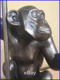 Art Deco bronze seated Monkey Lamp. Max Le Verrier artist signed