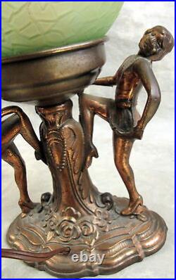 Art Deco bronze style base female figures glass globe boudoir accent lamp