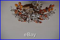 Art Deco chandelier lamp crystal glass flowers golden circa 1930