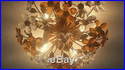 Art Deco chandelier lamp crystal glass flowers golden circa 1930