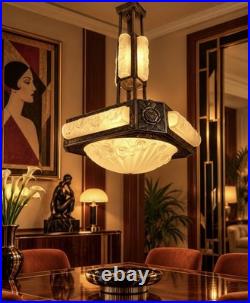 Art Deco chandelier signed DEGUÉ lamp sconce