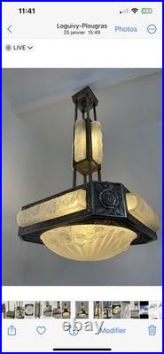 Art Deco chandelier signed DEGUÉ lamp sconce
