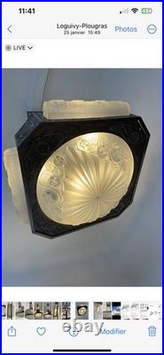 Art Deco chandelier signed DEGUÉ lamp sconce