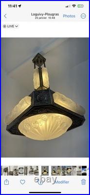Art Deco chandelier signed DEGUÉ lamp sconce