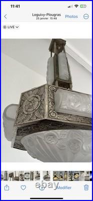 Art Deco chandelier signed DEGUÉ lamp sconce