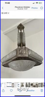 Art Deco chandelier signed DEGUÉ lamp sconce