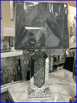 Art Deco crushed diamond table lamp with grey material shade