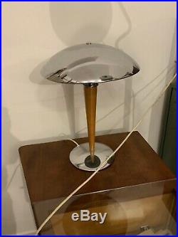Art Deco design TischLampe Schreibtisch Titan Lightning chrom Holz ca 60er. 70er