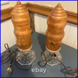 Art Deco gold Glass Boudoir Lamp Set Torpedo/Skyscraper/Bullet Pattern