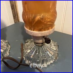 Art Deco gold Glass Boudoir Lamp Set Torpedo/Skyscraper/Bullet Pattern