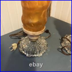 Art Deco gold Glass Boudoir Lamp Set Torpedo/Skyscraper/Bullet Pattern