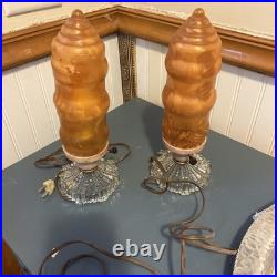 Art Deco gold Glass Boudoir Lamp Set Torpedo/Skyscraper/Bullet Pattern