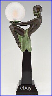 Art Deco style lamp Enigme seated nude with globe Max Le Verrier Foundry mark