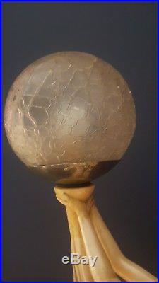 Art Deco style nude lady lamp chalkware with original globe shade. Metal base