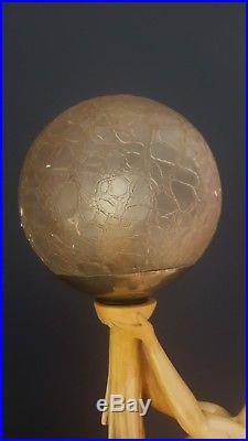 Art Deco style nude lady lamp chalkware with original globe shade. Metal base