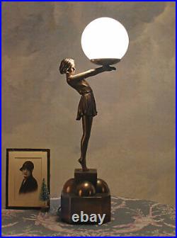Art Deco style table lamp figurative dancer 20s glass lampshade woman sculpture