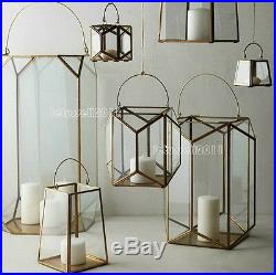 Art Decor Geometry Cooper Finish Metal Glass Candle Lantern Holder Stand 3 Sizes