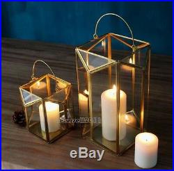 Art Decor Geometry Cooper Finish Metal Glass Candle Lantern Holder Stand 3 Sizes