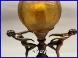 Art Nouveau Amber Brain Glass Globe Shade 2 Dancing Lady Lamp Vintage Art Deco