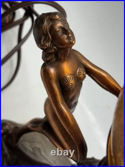 Art Nouveau Amber Brain Glass Globe Shade 2 Dancing Lady Lamp Vintage Art Deco