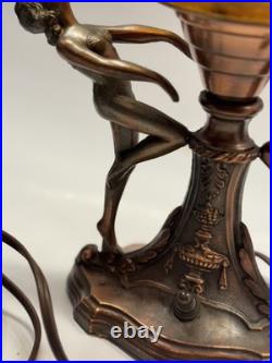 Art Nouveau Amber Brain Glass Globe Shade 2 Dancing Lady Lamp Vintage Art Deco