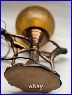 Art Nouveau Amber Brain Glass Globe Shade 2 Dancing Lady Lamp Vintage Art Deco
