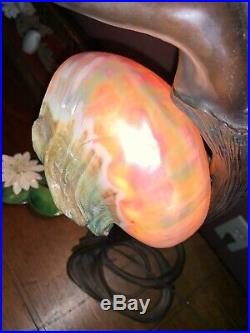Art Nouveau Bronze Alphonse Mucha Mermaid Woman Sea Shell Table Lamp