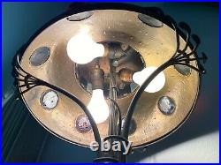 Art Nouveau Deco Antique Jeweled Glass Arts And Crafts Vintage Table Lamp
