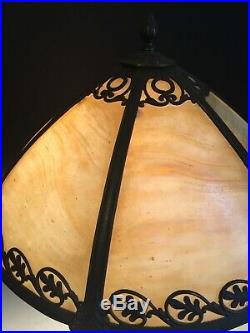 Art Nouveau Deco Slag Stained Glass 6 Six Pannel Miller Lamp Tiffany Era Vintage