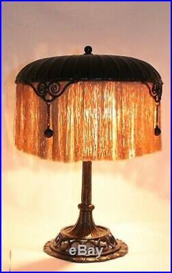 Art Nouveau Deco Table Lamp, wrought iron / fer forge, Edgar Brandt Paul Kiss